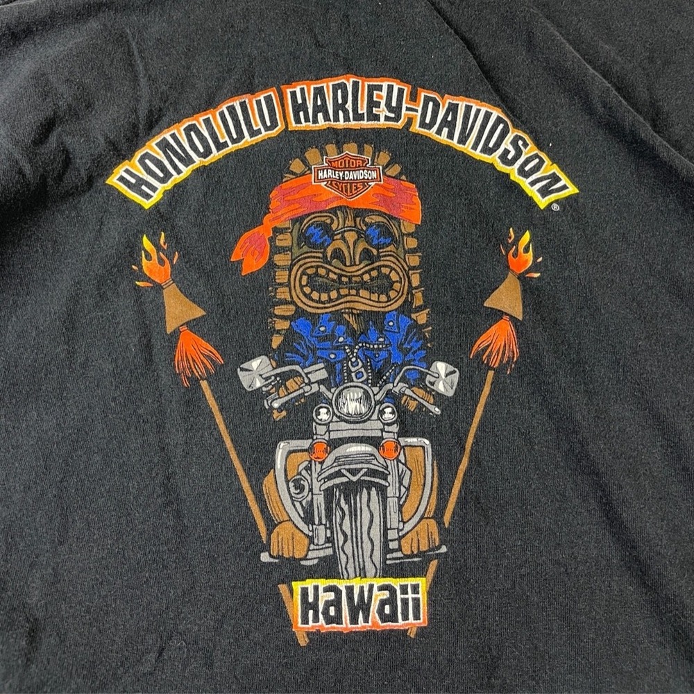 Vintage Harley Davidson T-Shirt Mens XL Black Honolulu Hawaii Tiki Graphic Tee